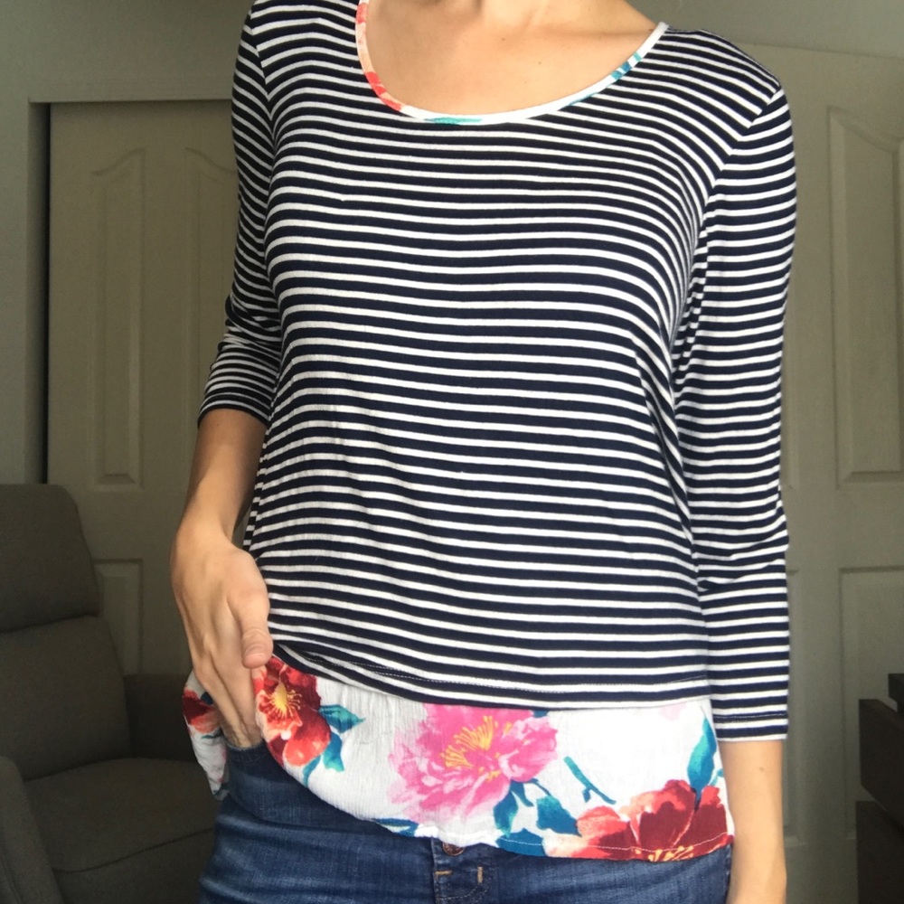 Anthropology Striped & Floral Bobeau Blouse M